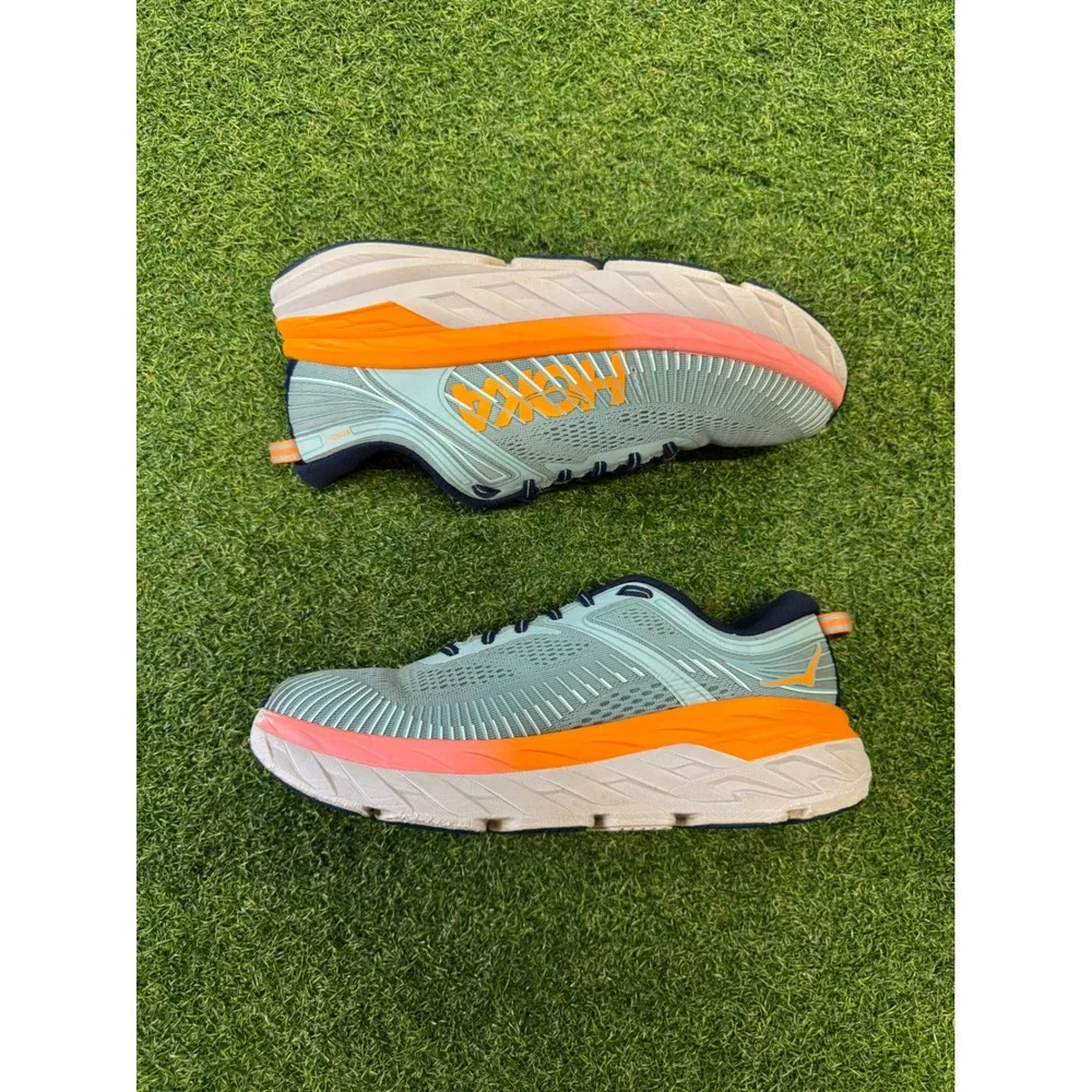 Hoka One One‎ Bondi 7 Women 9.5 Blue Fog Orange Running Shoes 1110519 BMOL